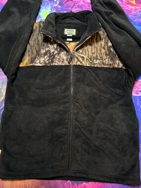 Men's Black Fleece Zip Jacket with Camo Accent